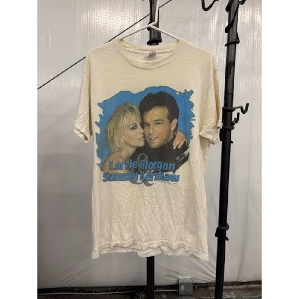 Vintage 2001 Lorrie Morgan Sammy Kershaw Concert T-Shirt Tour Delta Medium Cream